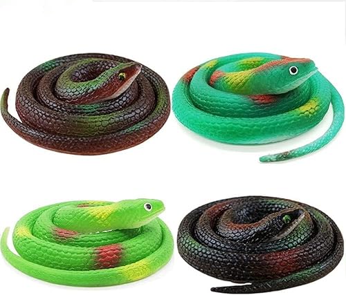 ZZF-LYA Juego de 4 serpientes de goma realistas, serpientes de bosque de plástico, serpiente de goma realista, figura de serpiente falsa de colores