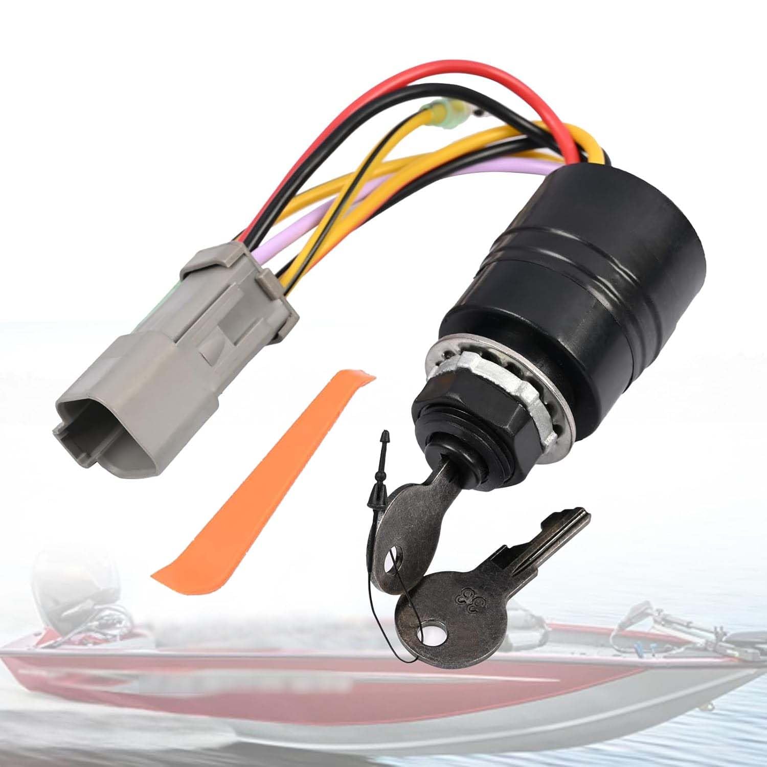 129572 Ignition Switch with 2 Keys 3 Position 6 Wire Connectors Compatible with Tracker Boats