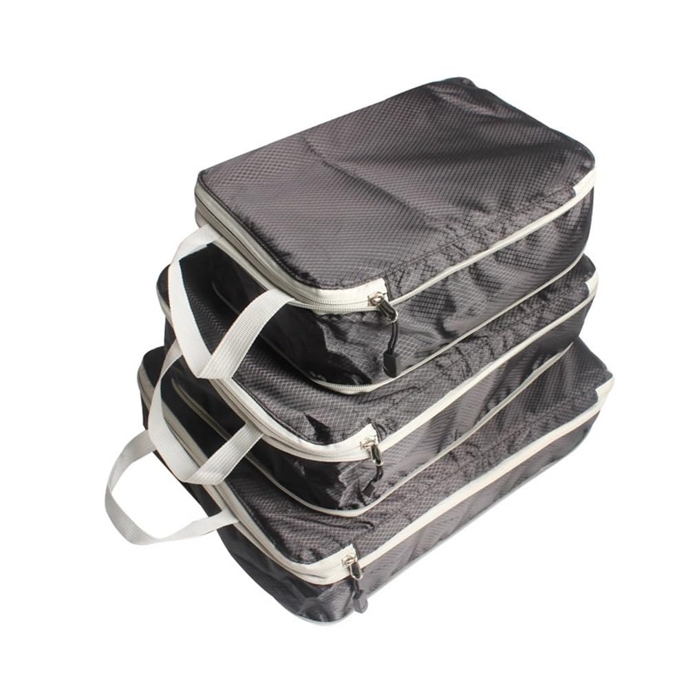 Set da 3 pezzi, confezione comprimibile, organizer da viaggio, cubi, impermeabile, valigia, nylon, borsa per bagagli, grande capacità, borsa (nero, 2 pezzi)