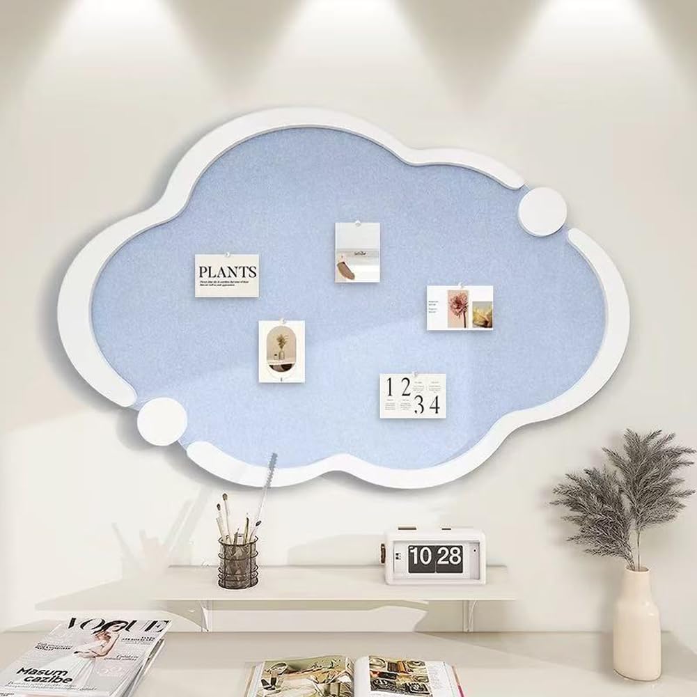 Cute Cloud Shape Felt Bulletin Board Self Adhesive DIY Vision Photo Memo Display Board for Home School Office,Wall Decoration Cork Notice Board (Blue,39.4x23.6in)