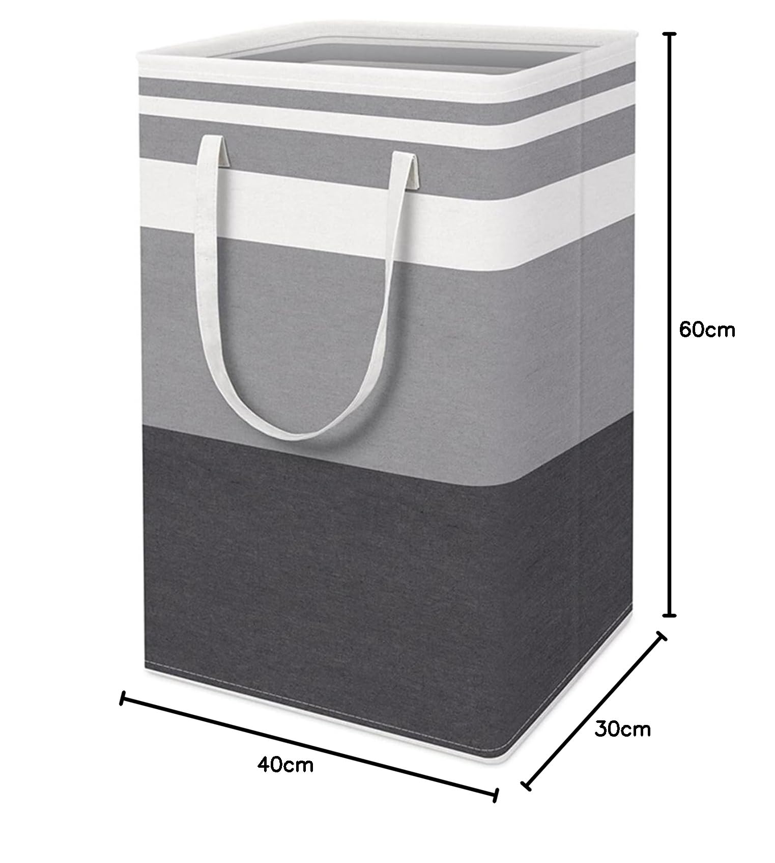 Cesta de lavandería de lona de 75 litros, cesta extraíble con mango largo, diseño de rayas para almacenamiento de ropa, color gris, ideal para uso doméstico y dormitorio y elegante (1 unidad)