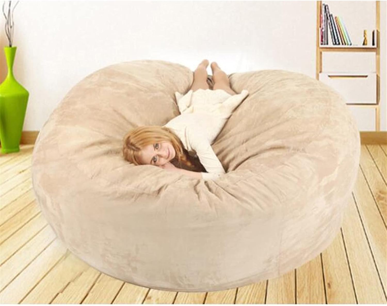 Bean Bag Chair Cover(no Filler),Adults Luxurious Giant 6/7/8ft Huge Bean Bag Chair for Organizing Children Plush Toys or Memory Foam (Color : Black, Size : 7ft)