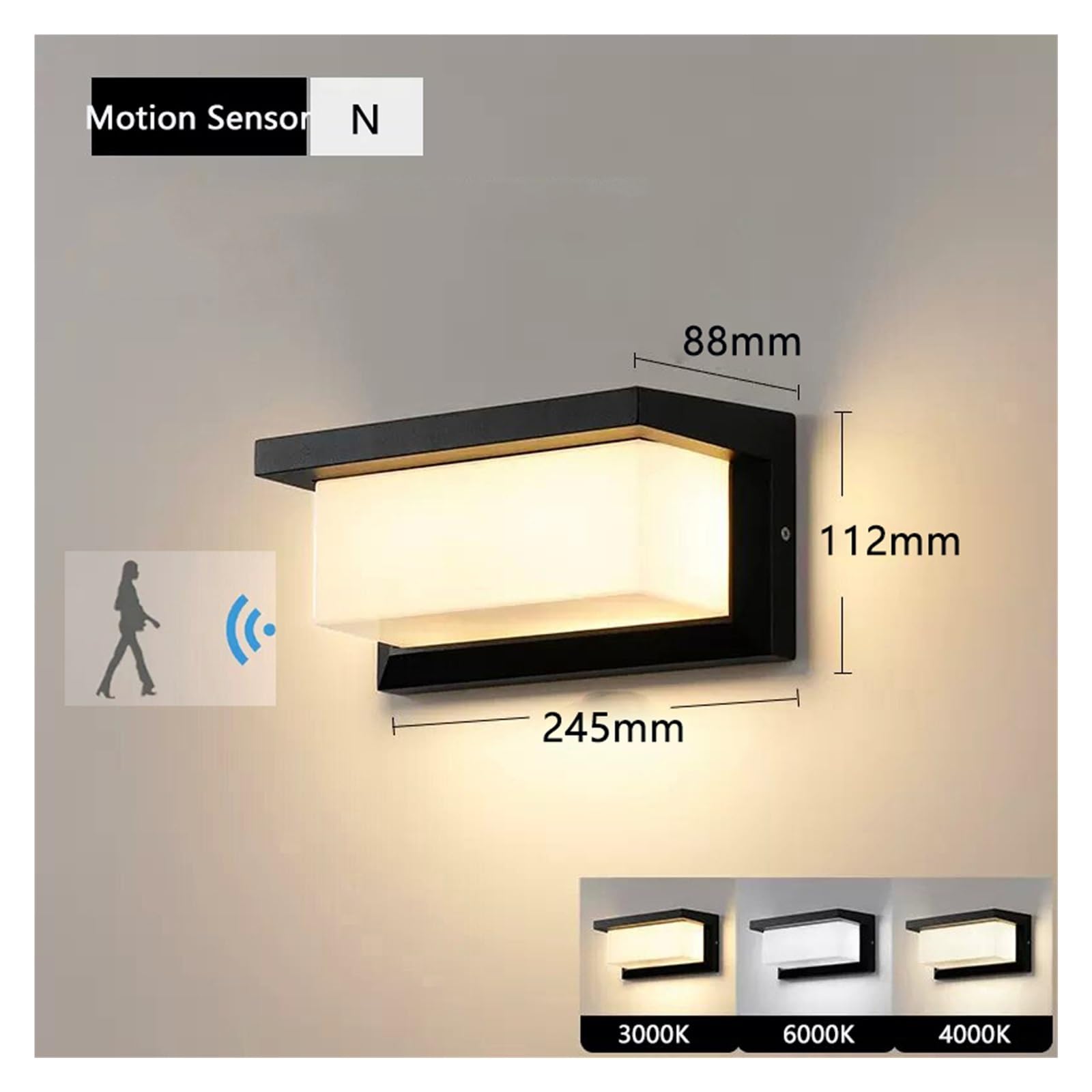 12-20W Wodoodporna zewnętrzna lampa ścienna LED z czujnikiem ruchu IP65 do oświetlenia ogrodu na balkonie na werandzie AC220V/12V/24V(Natural Light 4000K,N MOTION SENSOR_VOLTAGE DC24V 12W)