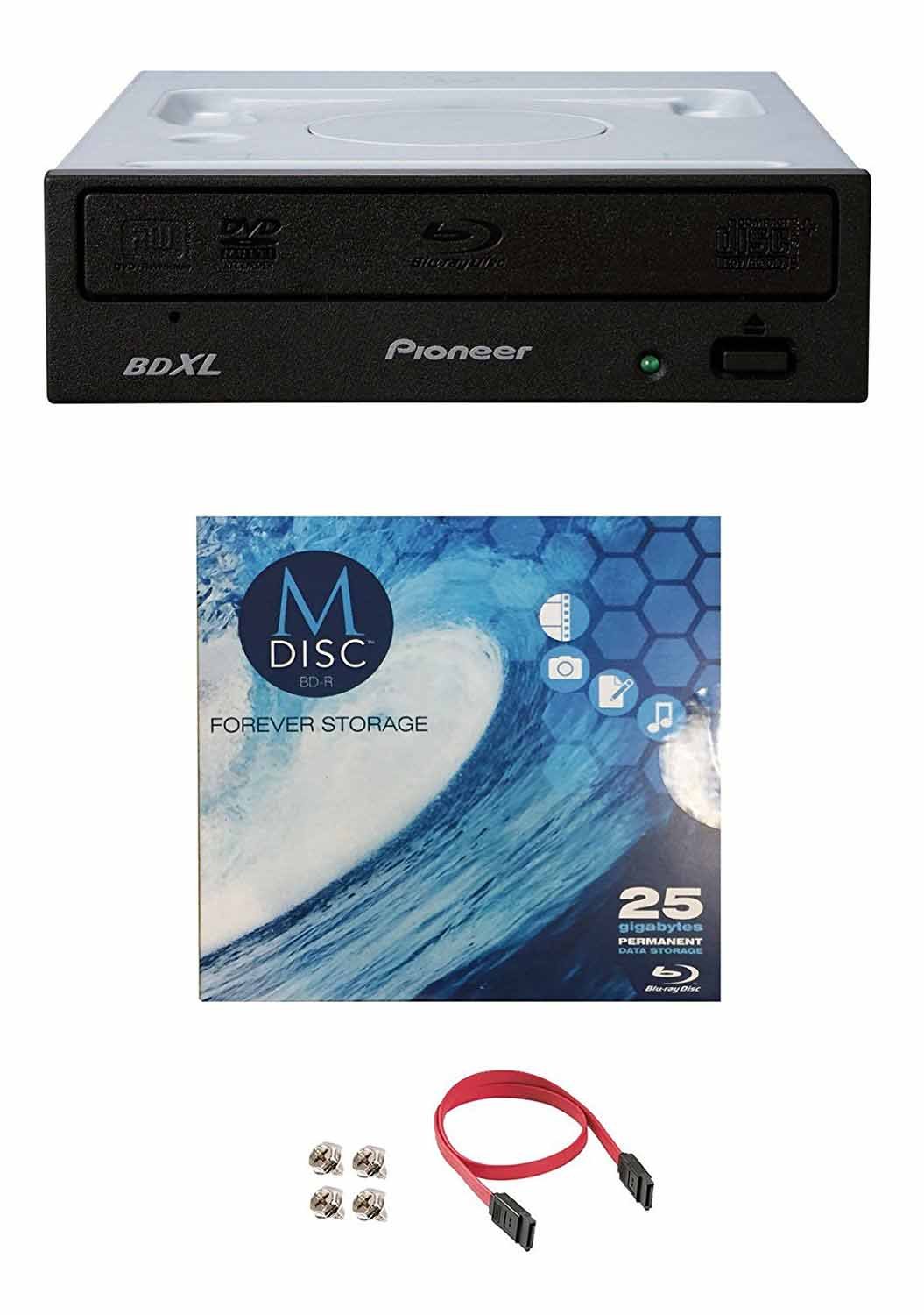 Pioneer 16X BDR-2209 Internal Blu-ray Burner Bundle with 1 Pack M-DISC BD and Cable Accessories (Supports BDXL, SATA Interface)