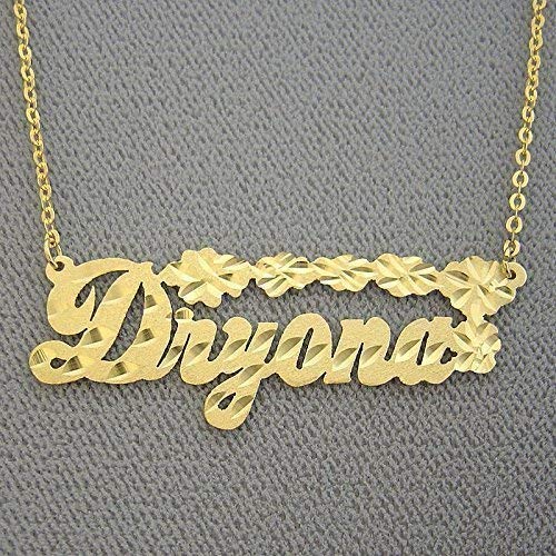 10k Gold Name Necklace Diamond Cut Flowers Personalized Nameplate Charm 10k Gold Name Necklace Diamond Cut Flowers Personalized Nameplate Charm