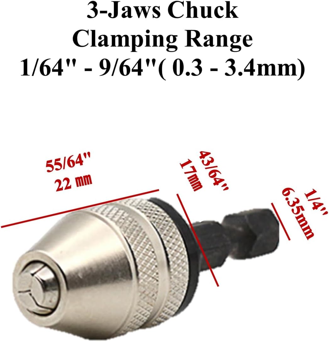 aiyun Drill Bit Adapter with 1/4 Hex Shank - 3Pcs Small Drill Chuck Extension for Impact Driver (0.6-8mm,0.3-3.6mmX2)