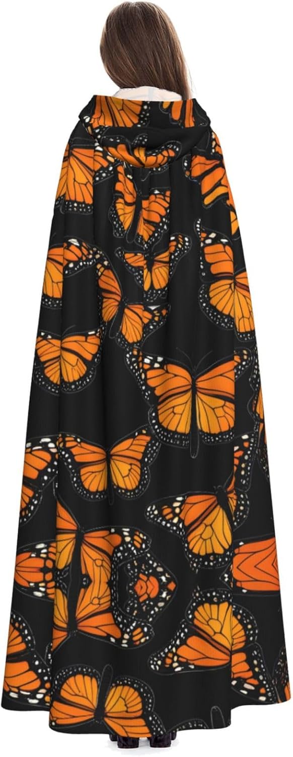 BROLEO beautiful monarch butterfly Prints Halloween Adult Hooded Cloak for Costume Parties and Theme Events