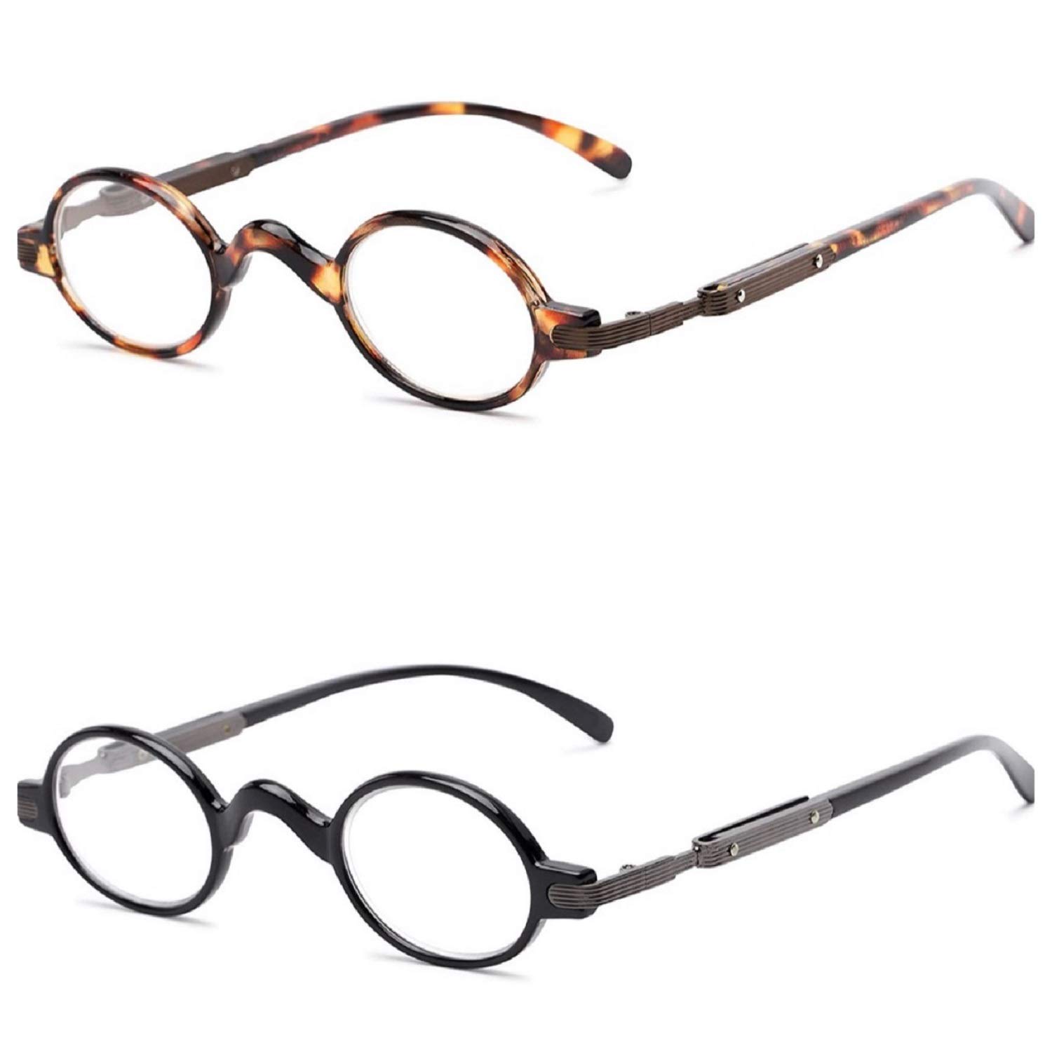The Potter Unisex Reader, Metal Round Vintage Spring Hinge Reading Glasses for Men and Women + 1.50 (Black and Tortoise)