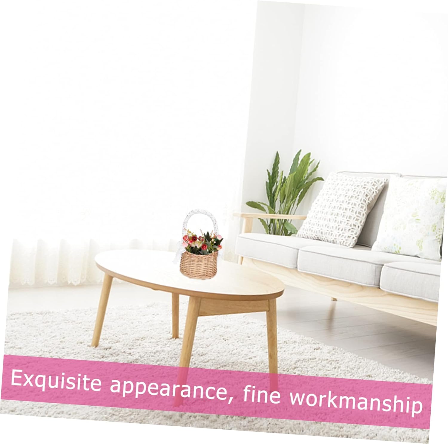 Zerodeko 4pcs Hand-woven Rattan Flower Basket Multi-purpose Portable Woven Storage Basket for Home Decor Wedding Floral Arrangements Picnic Use Khaki