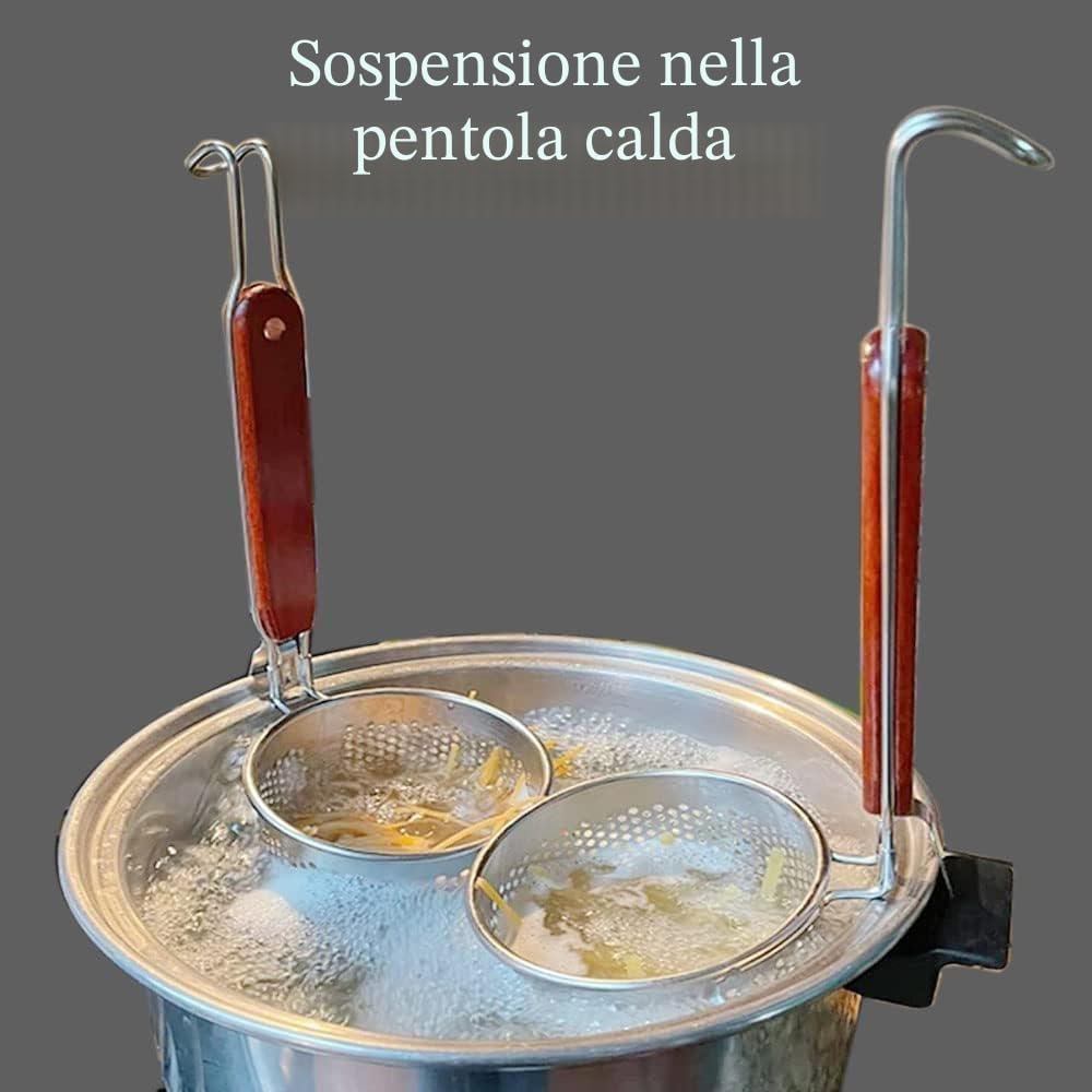 TENTA KITCHEN 2 pezzi di filtro per pasta in acciaio inox micro-perforato con manico,colino per gnocchi per noodles,cestino per pasta (diametro 11,9 cm,12 cm)