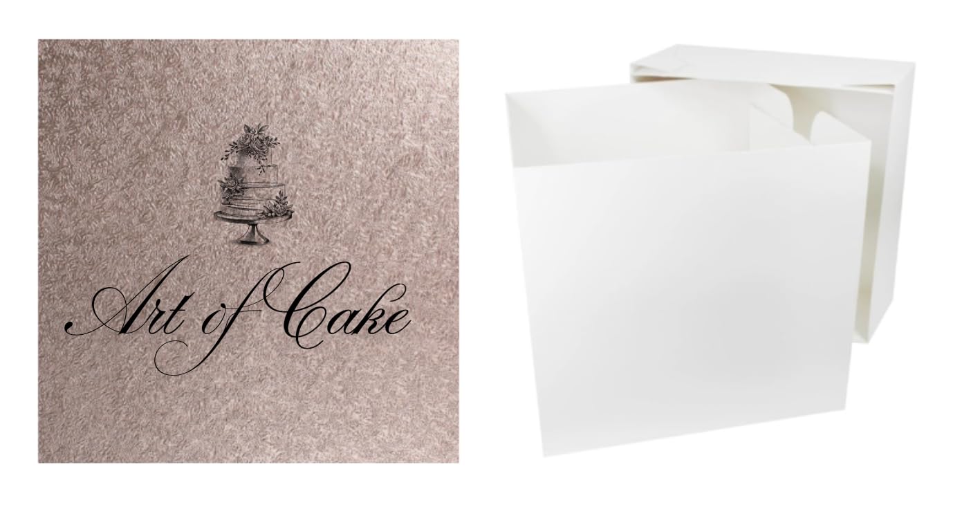 Art of cake* SQUARE CAKE BOARD AND WHITE TALL CAKE BOX (12 inch, Rose gold)