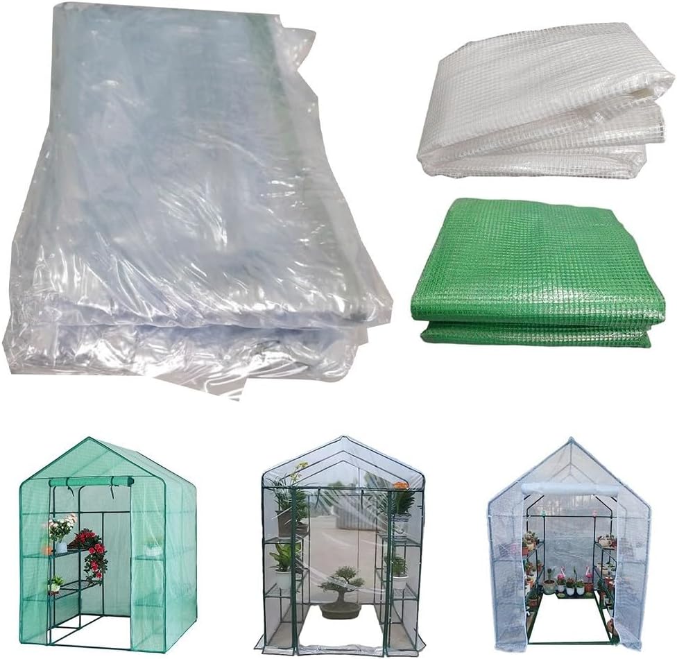 PVC Greenhouse Cover Replacement for Walk-in Garden House, Transparent White Green Plant Shelter Skin for Indoor Outdoor Balcony, 143x143x195cm, Frame Not Included(white)