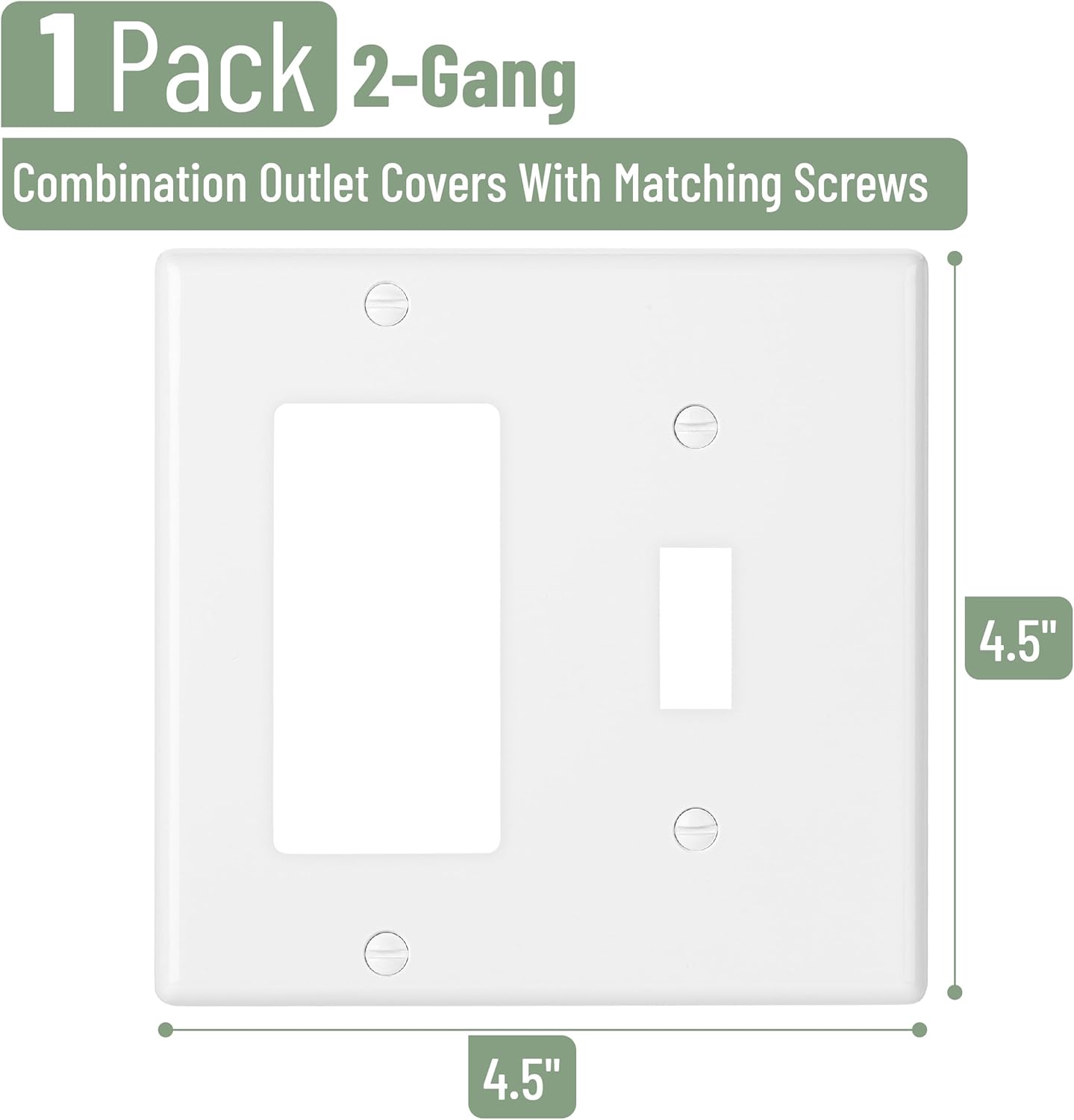 Bates- Combination Wall Plate, Toggle Switch/Decorator, White, 4.5"x4.5"/Standard Size, 2 Gang Wall Plate