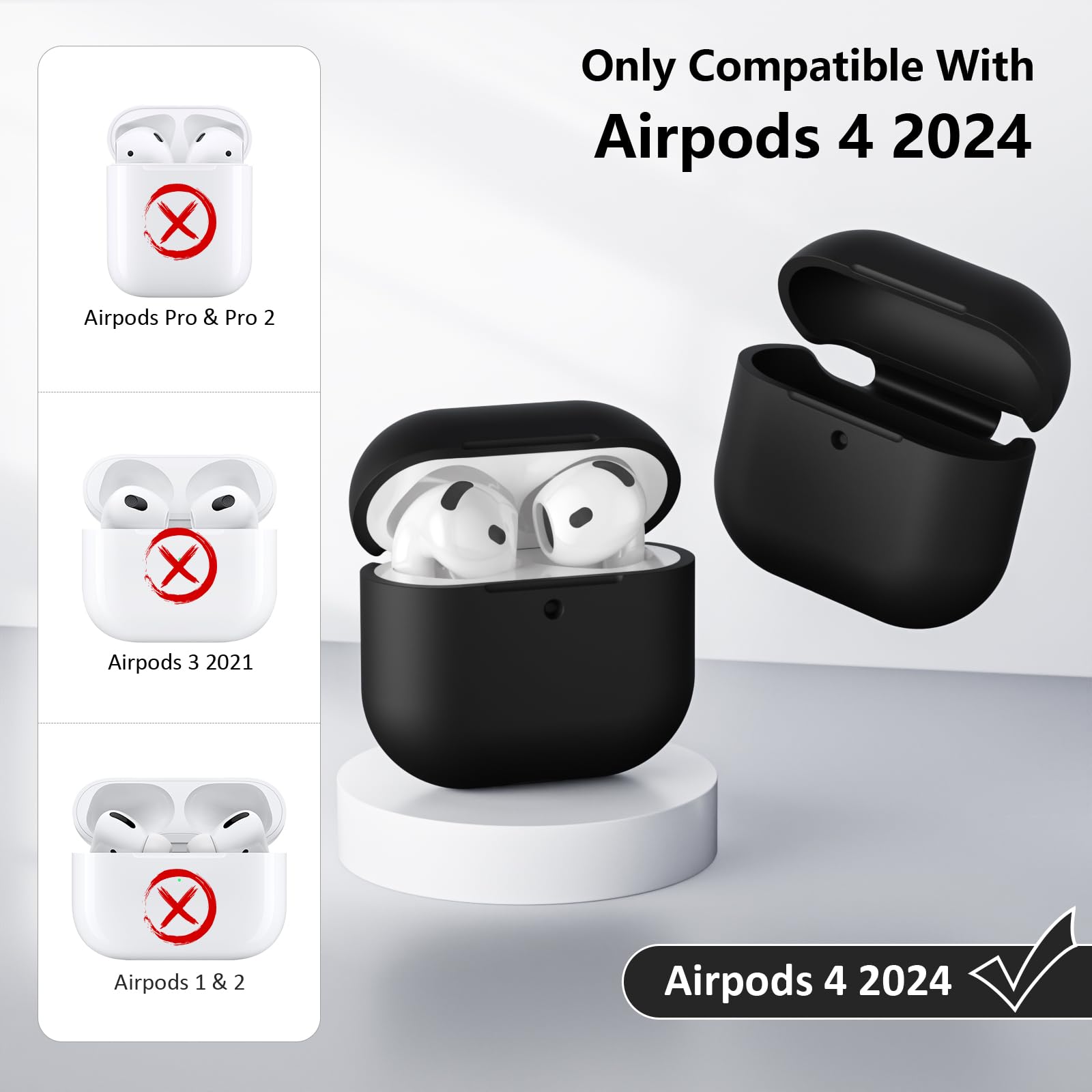 Coque Étui Protecteur Compatible avec AirPods 4 2024, LED Avant Peut être Visible, Housse en Silicone Anti-Choc Etui de Protection pour Airpods 4ᵉ Génération avec Kit de Nettoyage, Noir - 3