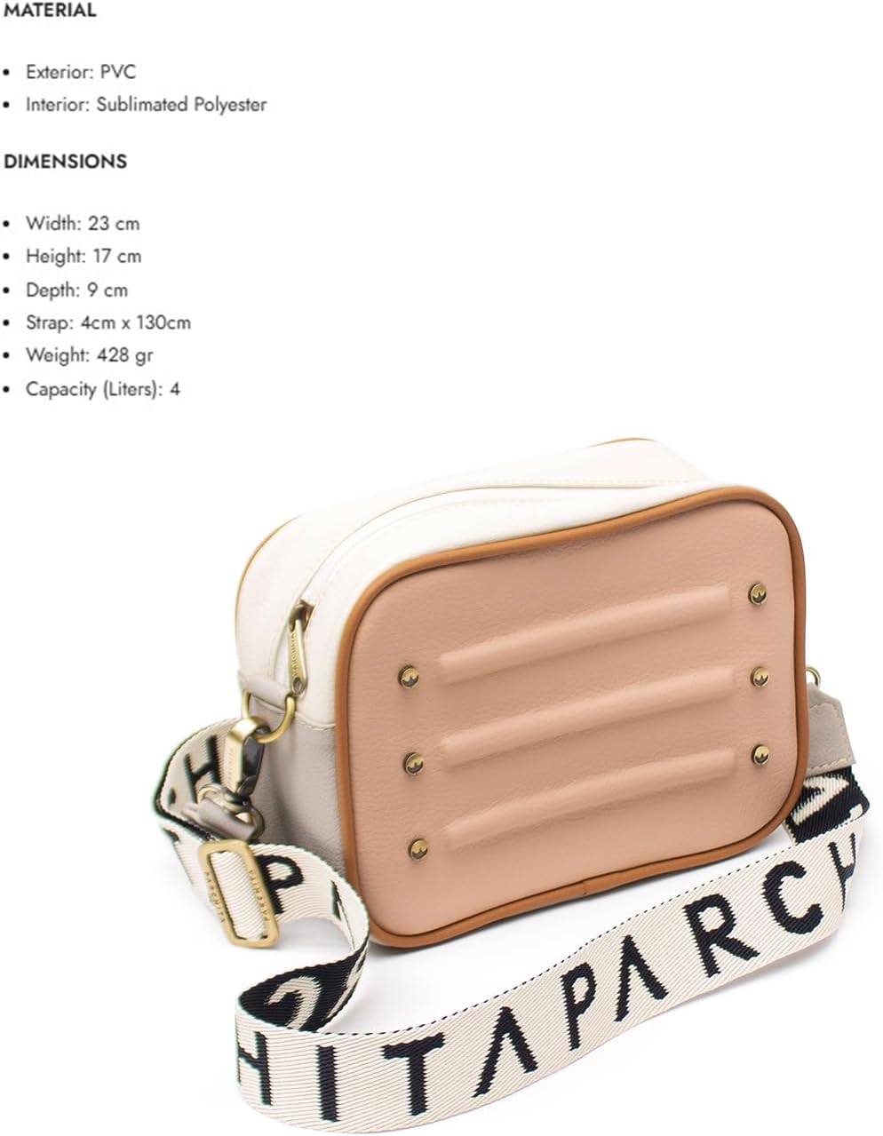 Handbag - Crossbody with Woven Logo Strap - Water-Resistant Matte Faux Leather - Adjustable Strap, Zamak Hardware