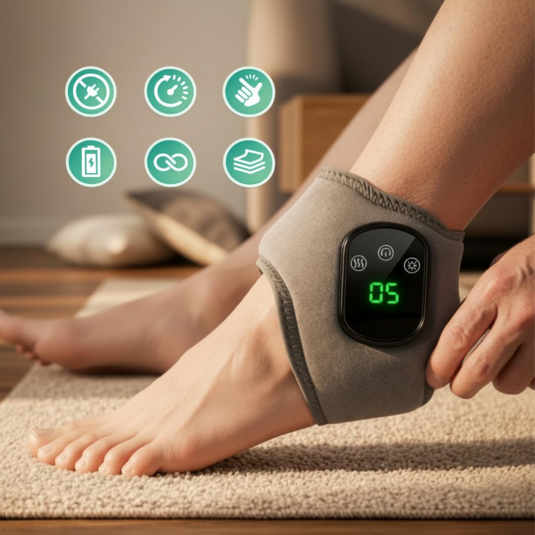 FootRevita - Masajeador de Pies y Tobillos con Calor Ajustable y Vibración, Recuperación Deportiva y Relajación Muscular, Uso Diario en Casa, 5 Niveles de Temperatura y 3 Modos de Masaje