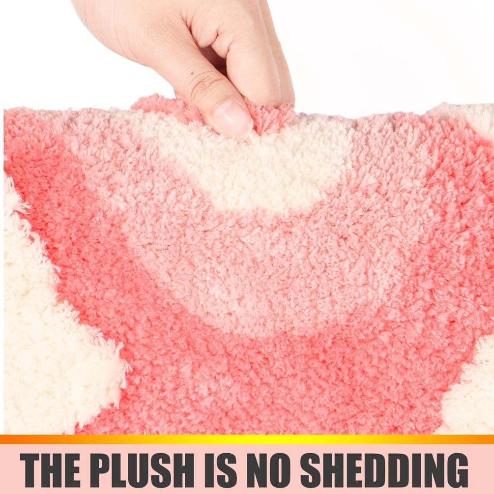 Thick Plush Heart-Shaped Bath Rug,Pink Heart Shape Tufted Bath Mat Absorbent Non Slip Bathroom Runner Rugs,Washable Indoor Doormat for Bedroom,Living Room,Hallway Aesthetic Decor 18" x 65"