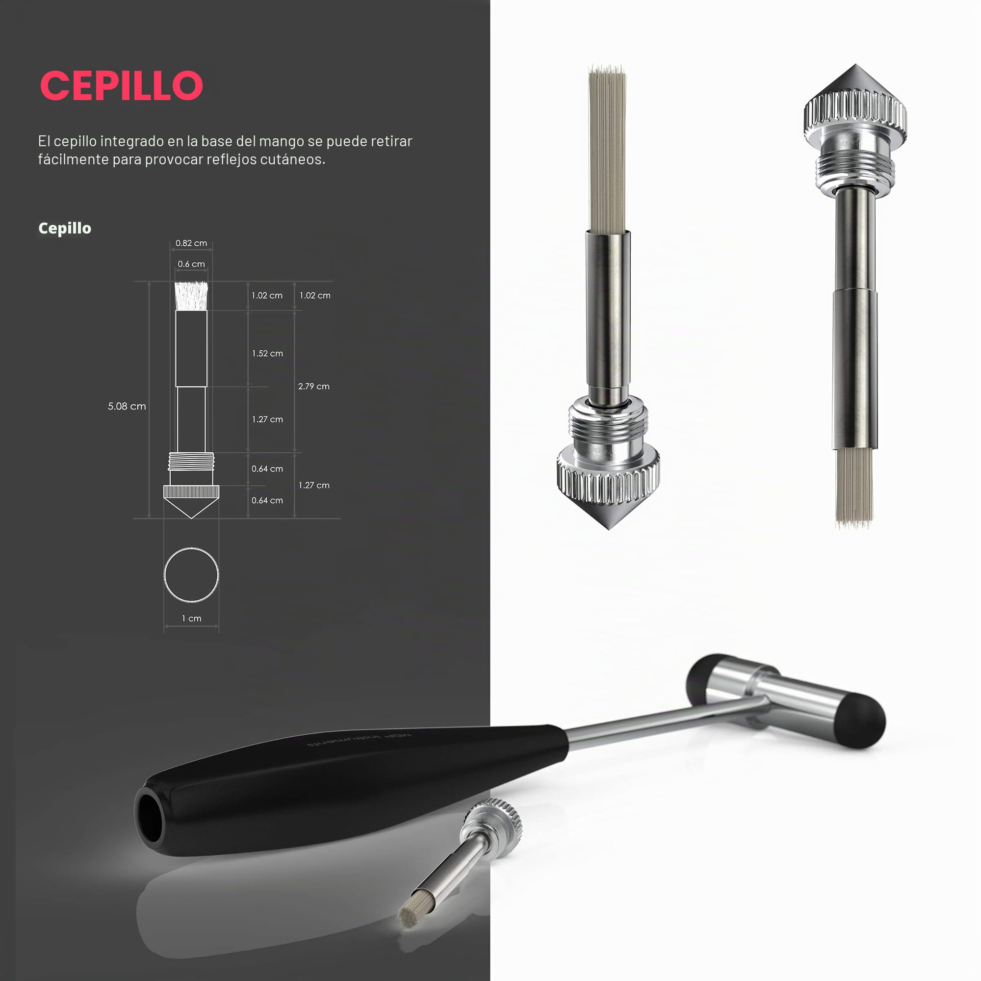 MDF Instruments Babinski Buck - Ligero - Mango HDP Martillo de reflejos neurológico con pincel integrado para respuestas cutáneas y superficiales - Negro (MDF515PBT-11)