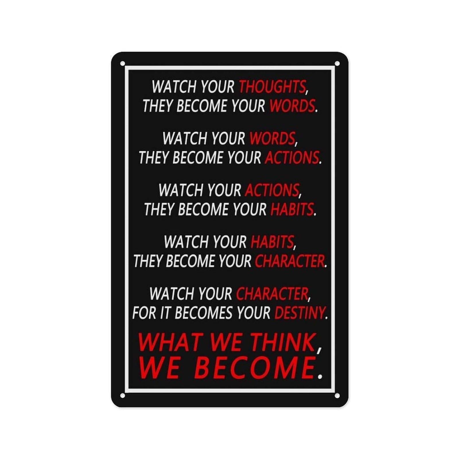 peiyeety Watch Your Thoughts Motivational Quotes Print Posters Metal Tin Sign Plaque, Inspirational Decorative Signage For Classroom Or Home 12X8 Inch