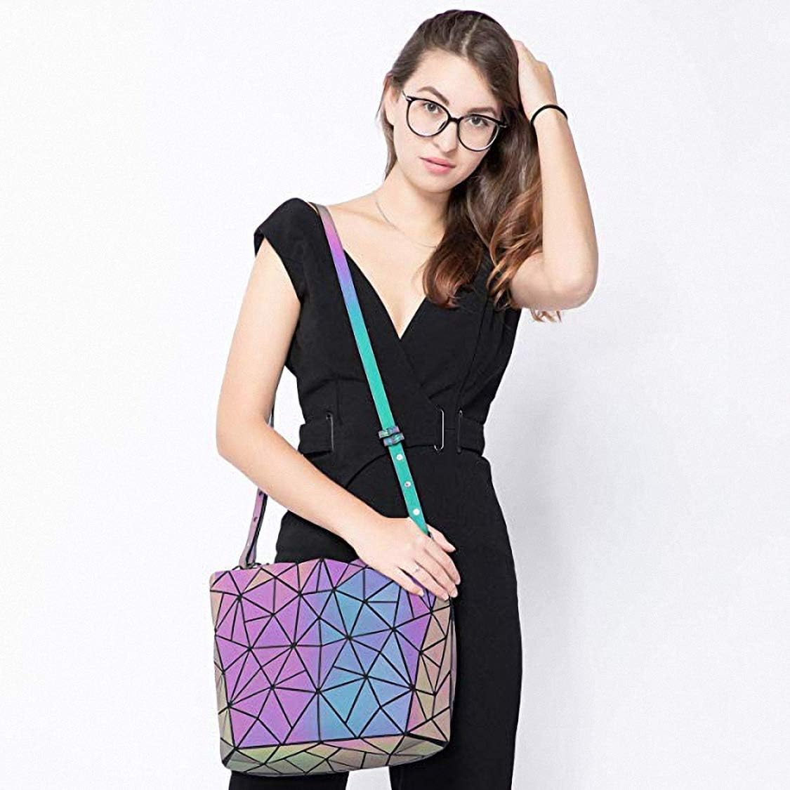 Geometric Luminous Tote Bag Holographich Purses and Handbags Flash Reflactive Crossbody Bag for Women