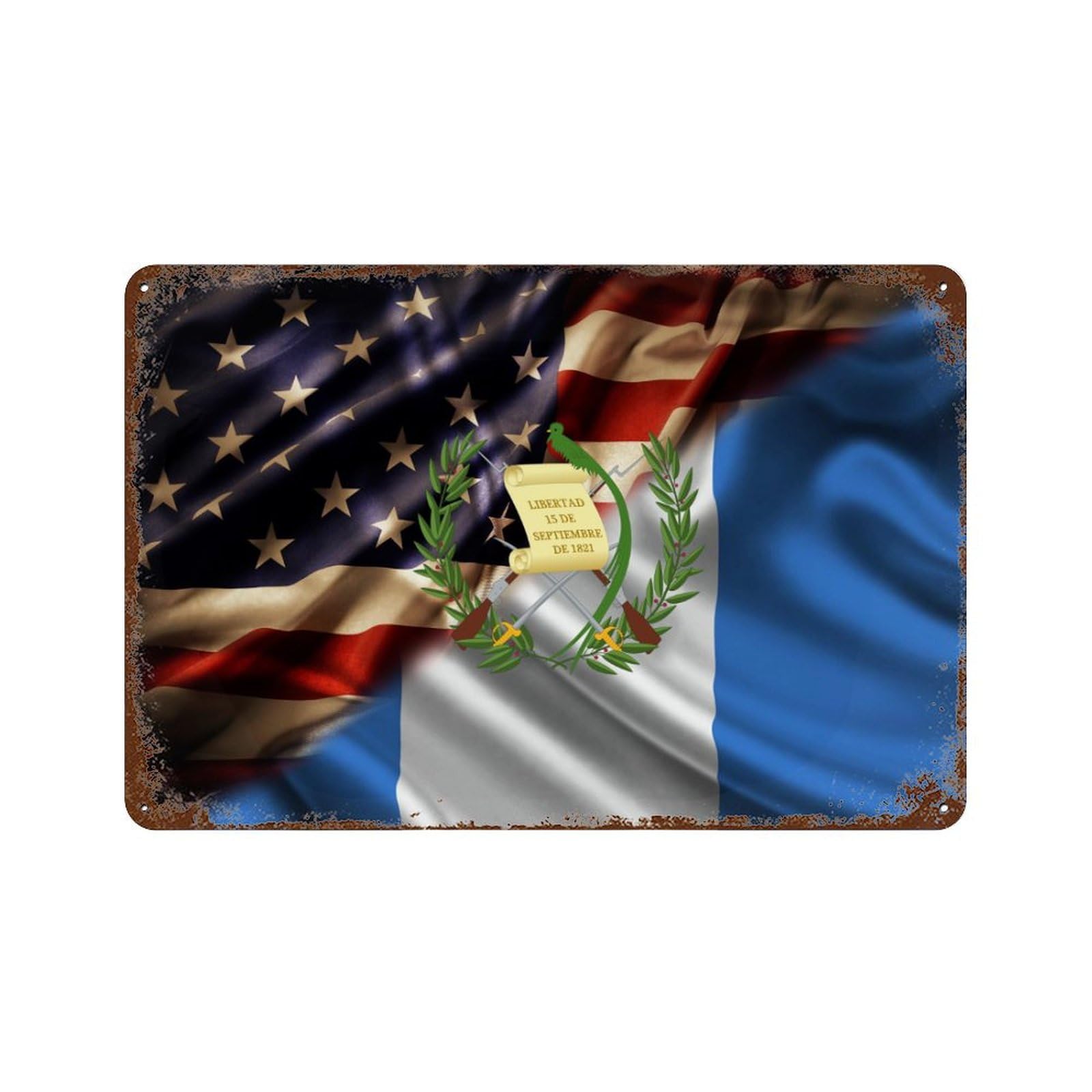 KWQDOZF Combined Guatemala And USA Flag Theme Metal Tin Sign,Vintage Iron Hanging Plate Horizontal with Rust Poster Wall Decor 8x12inch