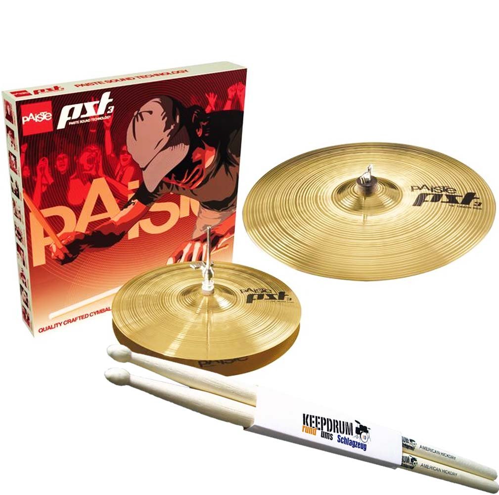 'Paiste PST 3 Essential Set di piatti 13 "/18 + 1 paio di bacchette per batteria GRATIS. KEEPDRUM