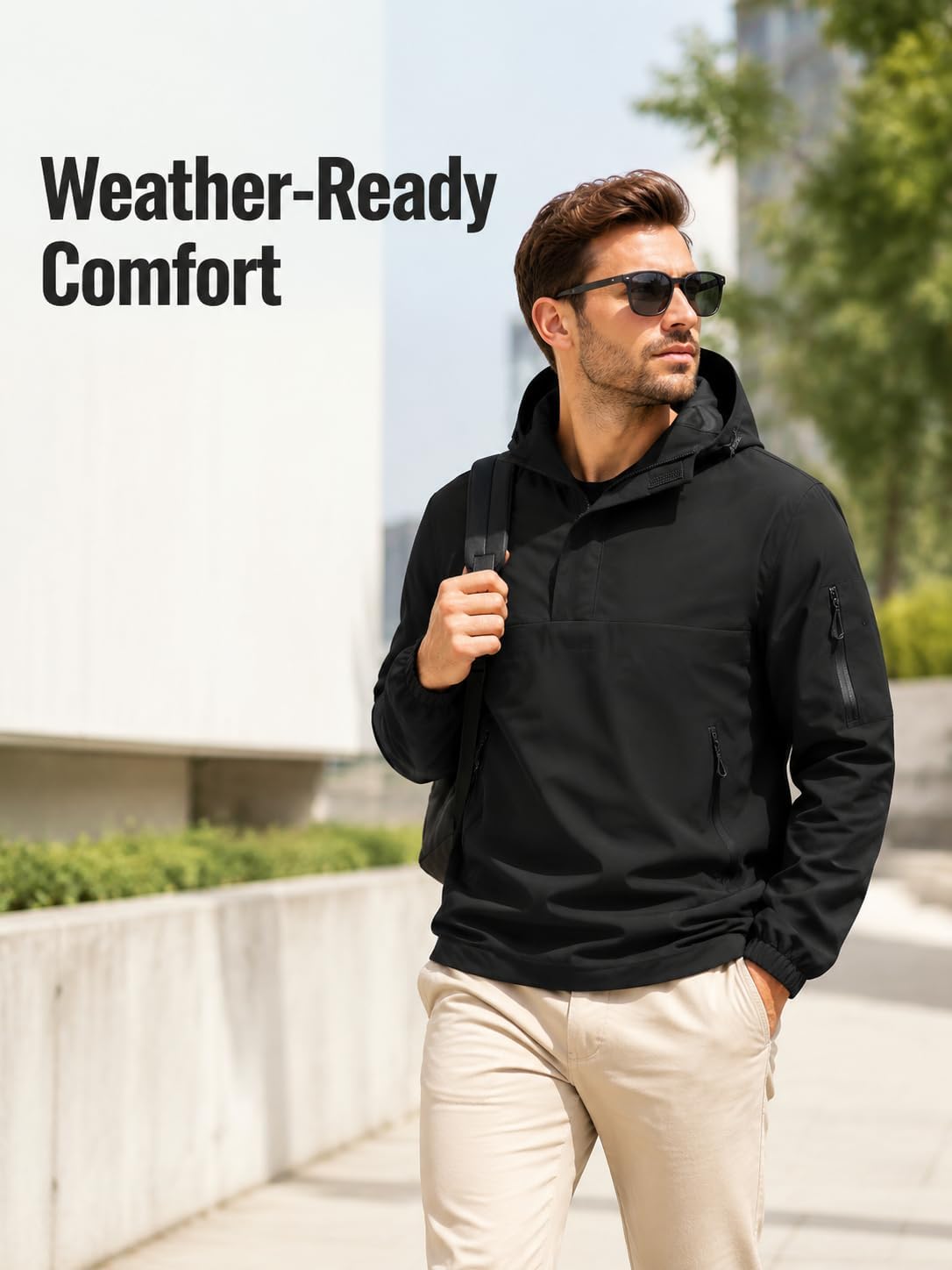 Men’s Lightweight Hooded Pullover Jacket Casual Half Zip Windbreaker Outdoor Jacket
