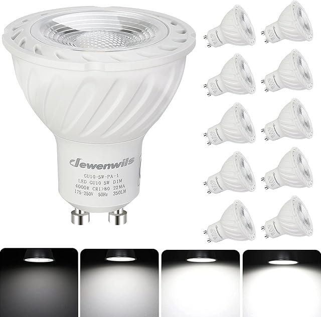 DEWENWILS GU10 LED Bulbs Dimmable, 5W(50W Halogen Equivalent), Warm White 2700K, 120° Wide Beam, LED Spot Lights for Ceiling, 350LM Energy Saving Light Bulbs for Lamp, CRI 80+, 10 Pack