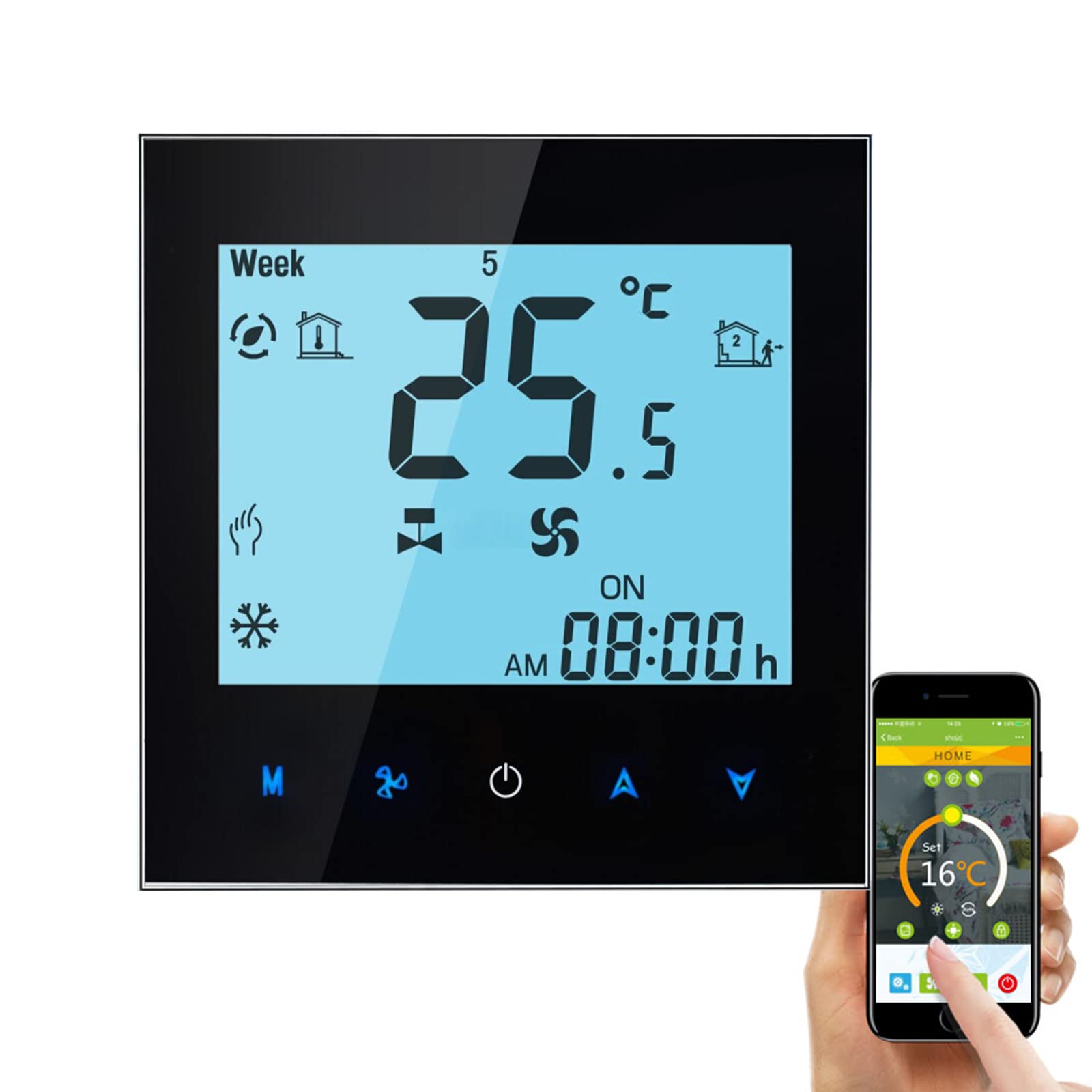 Qiumi Wifi Thermostat Air Conditioning With 4-tube,Smart Life APP Remote Control, Works With Alexa Google Home,95~240V AC