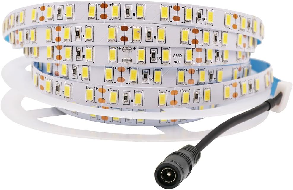 LED Strip Super Bright DC12V SMD5630 (5630 Upgraded) 600LEDs Non-Waterproof LED Tape Lights Cool White 7000K 5Meter/ 16.4Feet Using for Home, Kitchen Cabinet Lights and Ceiling Lights