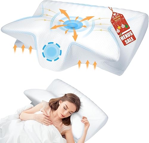 Hexus Almohada cervical para el cuello para aliviar el dolor de dormir, almohadas ergonómicas de espuma viscoelástica, almohadas ortopédicas de