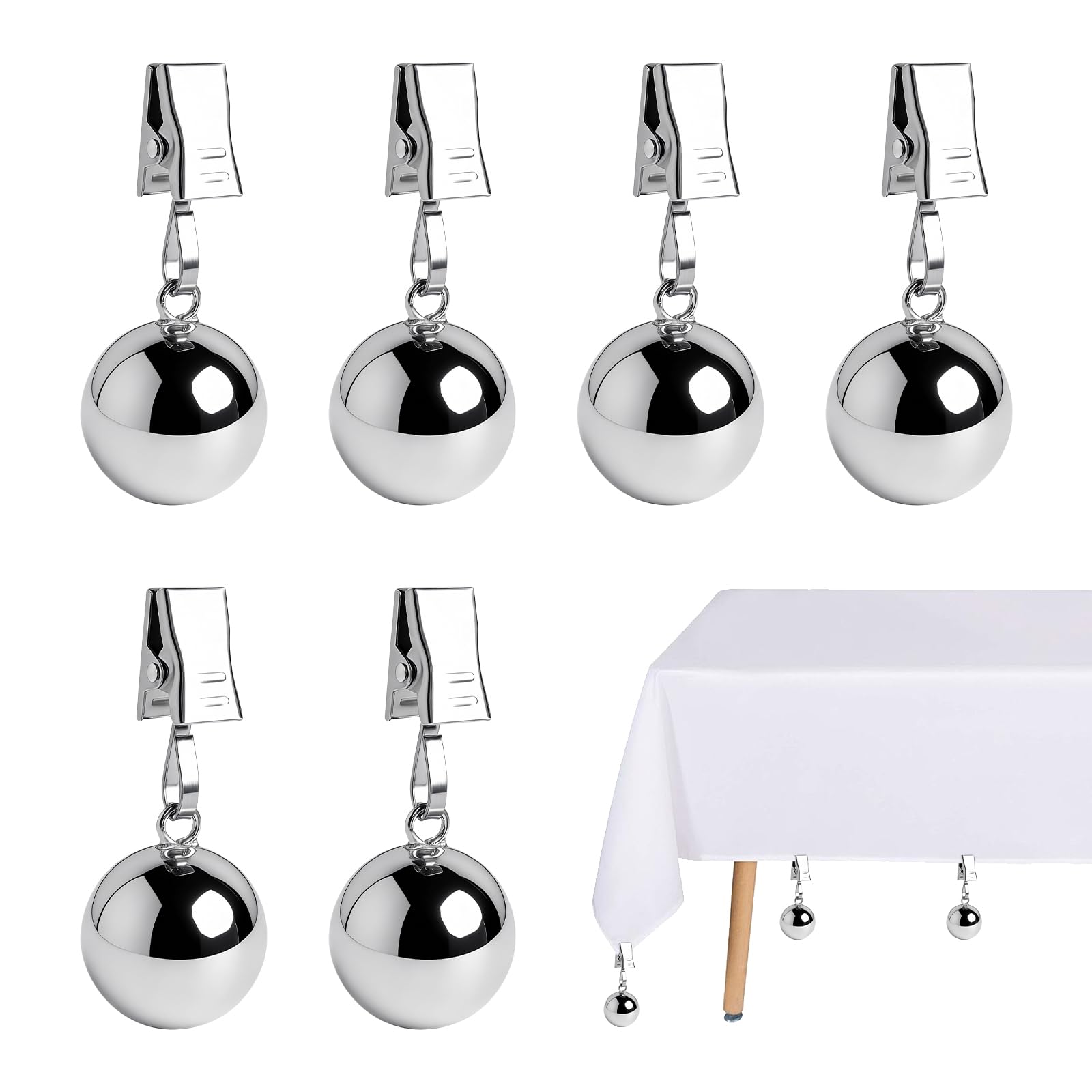 Pince pour Nappe Extra Lourd, 6 PCS Poids pour Table Exterieur, Jardin, Terrasse, Balcon (Plateado)