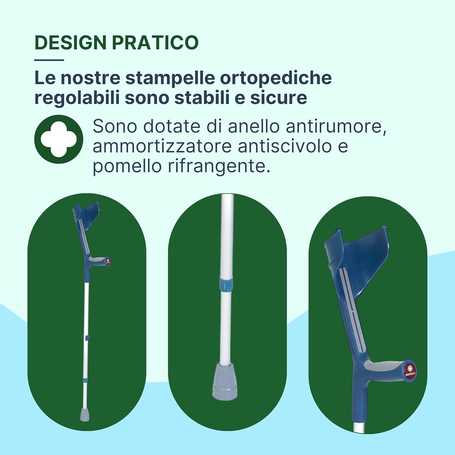 Stampelle Ortopediche Regolabili con Impugnatura Anatomica Morbida, Stampelle Canadesi Antiscivolo in Alluminio, 2 Unità – Blu/Grigio