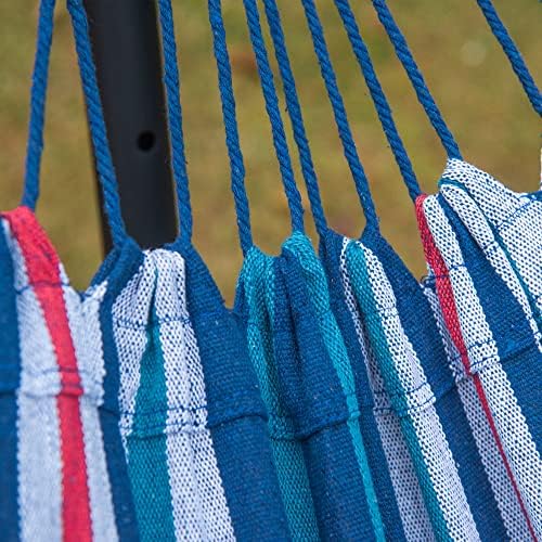 Outsunny 294 x 117cm Hammock with Stand Camping Hammock with Portable Carrying Bag, Adjustable Height, 120kg Load Capacity, White Stripe