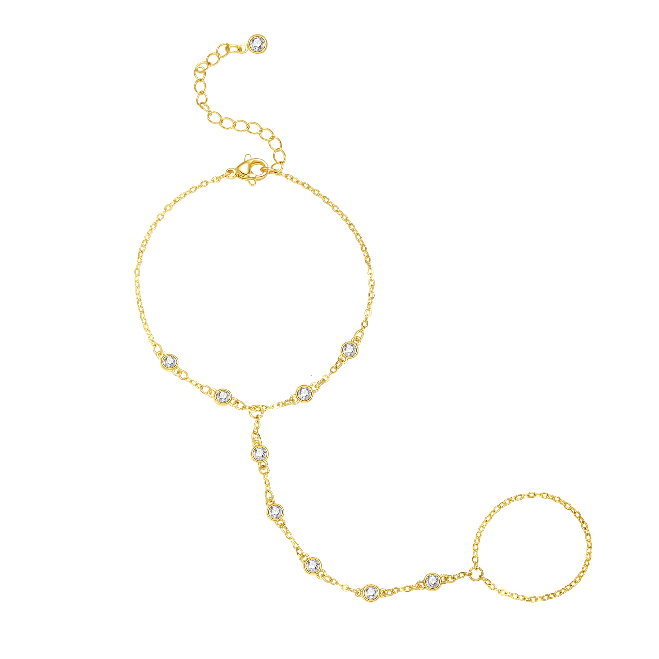 Hand Chain Ring Bracelet Gold Bracelets for Women Dainty Finger Ring Bracelet Hand Chain Jewelry for Women Trendy Bracelets for Women Summer Essentials Stuff Fashion Hand Chain