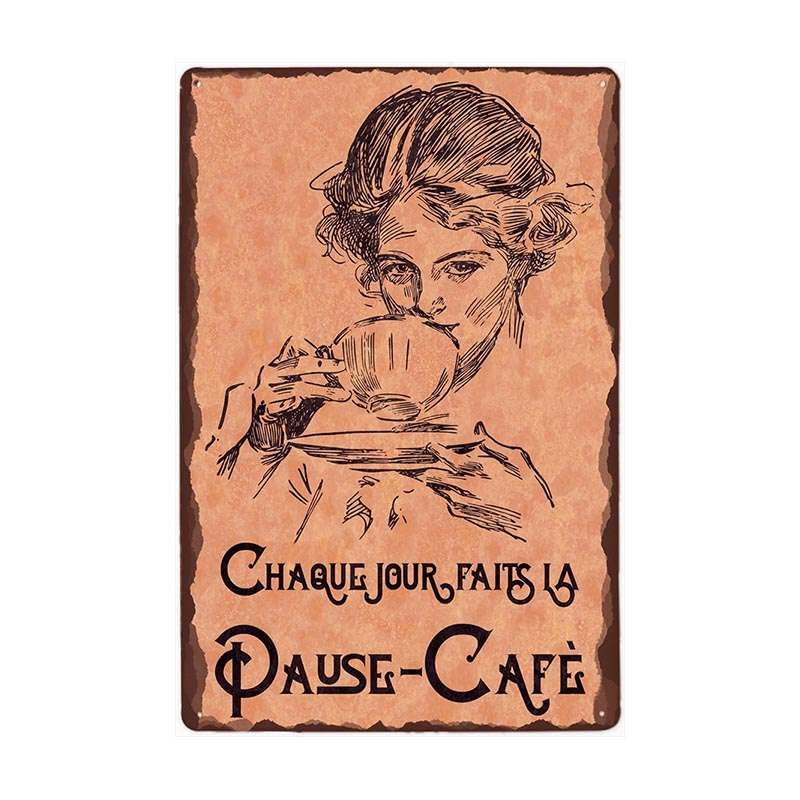 Funny Coffee Quote - Placa de metal retro vintage con cita de café, juego de 4