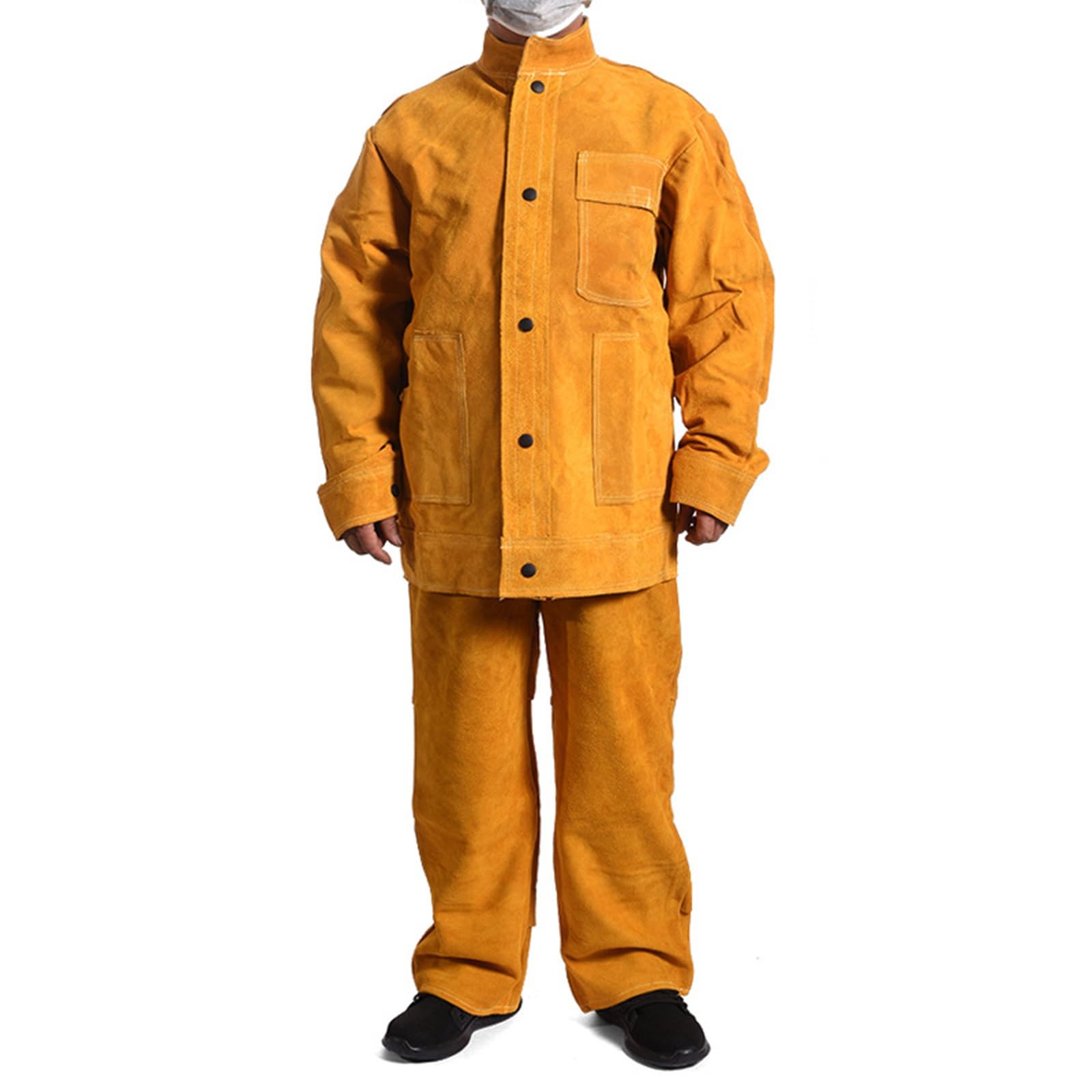 Schweißer-Overalls Aus Rindsleder Arbeitsschutzjacken Aus Leder Mit Verbrühungsschutz Und Schwerlasthosen Abriebfeste Schutzkleidung(Yellow,XL)