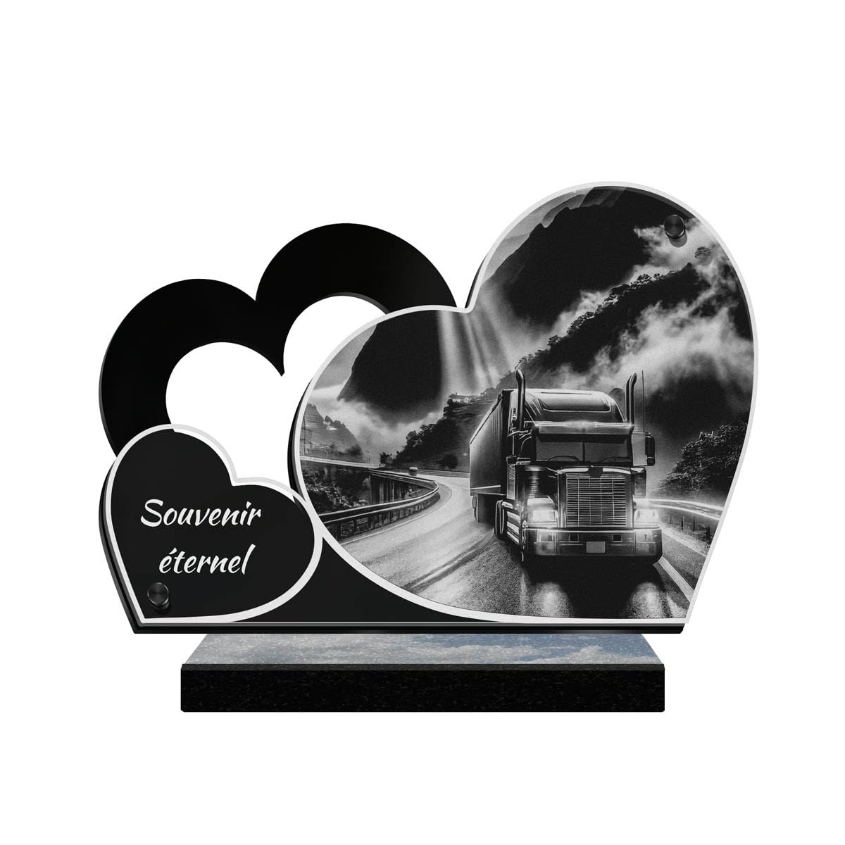 Plaque funéraire double cœur Eternel personnalisable routier