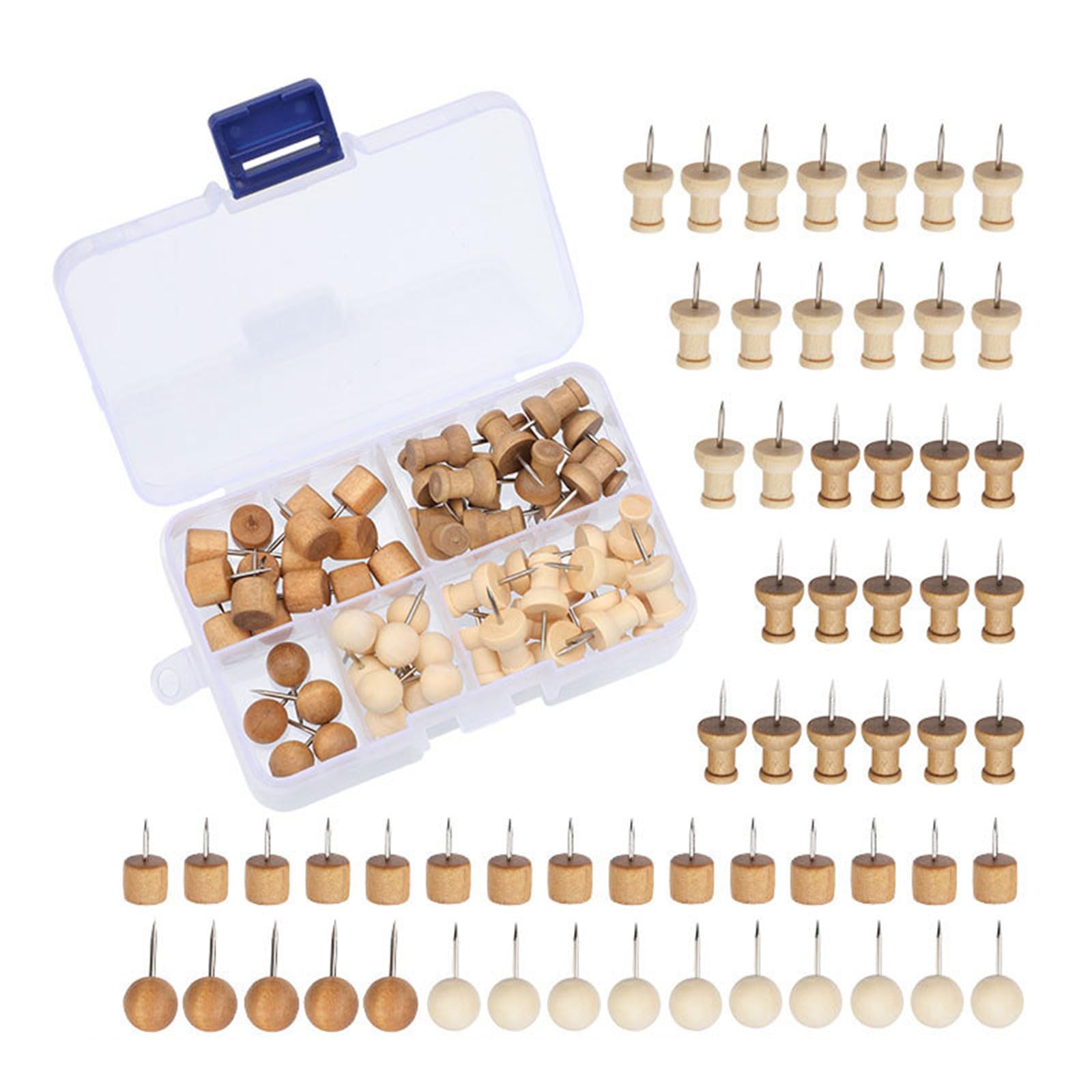 Wood Push Pin Decorative Thumb Tacks Wood Head Pin Marking Map Tacks for Cork Boards Bulletin Craft Projects Push Pins Practical Cork Board Thumbtacks Map Pins Thumb for