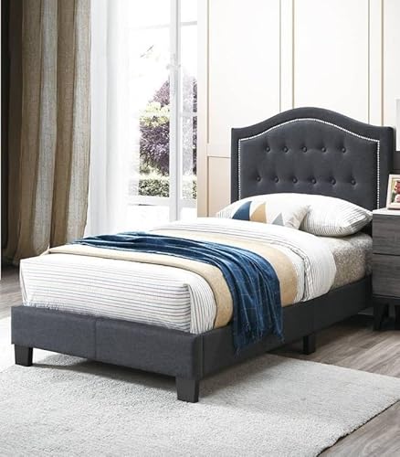 DancingSwan Twin Size Upholstered Bed Frame with Button Tufted Headboard
