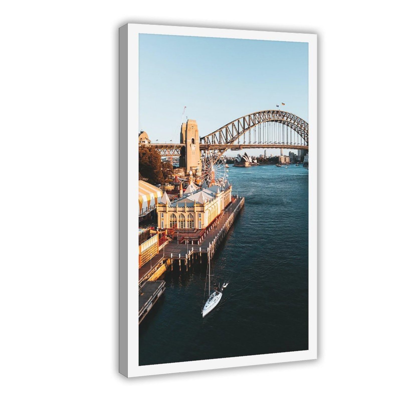 Heyanm Sydney Harbour Bridge Print Luna Park Opera House Fine Art Canvas Poster Wall Art Paintings For Living Room Bedroom Decoration Frame 20X30inch