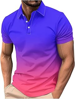 Mens Short Sleeve Button Down Shirts Gradient Color Beach Style Textured T-Shirts Summer Comfy Fashion Sports Tees