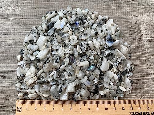 Rainbow Moonstone Chips – Natural Mini Rainbow Moonstone Stones, Crushed Undrilled Rainbow Moonstone, Semi-Tumbled Genuine Rainbow Moonstone (1 lb Bulk)