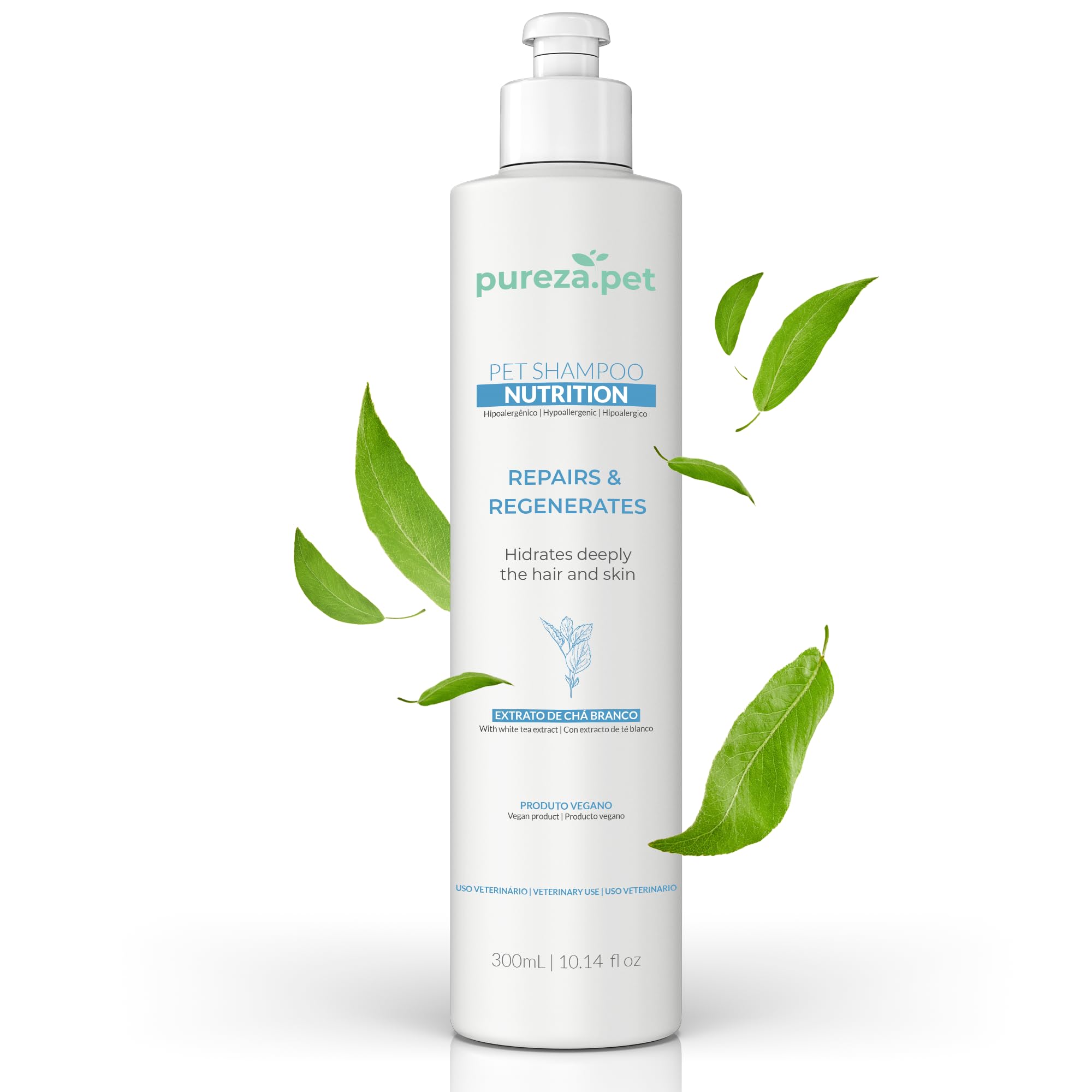 PUREZA PET Champú Nutrition Pro Hipoalergénico 1L - Línea Profesional - Nutrición y Reestructuración del Pelo de Perros y Gatos - Vegano, Sin Parabenos, Silicona y Sulfatos