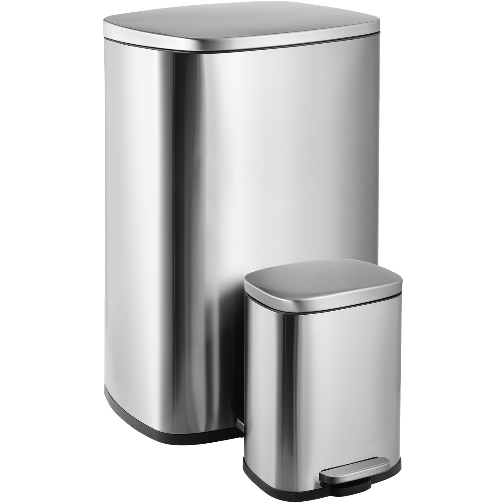 LIFERUN Kitchen Bin 50L, Stainless Steel Kitchen Rubbish Bin with Soft-Close Lid