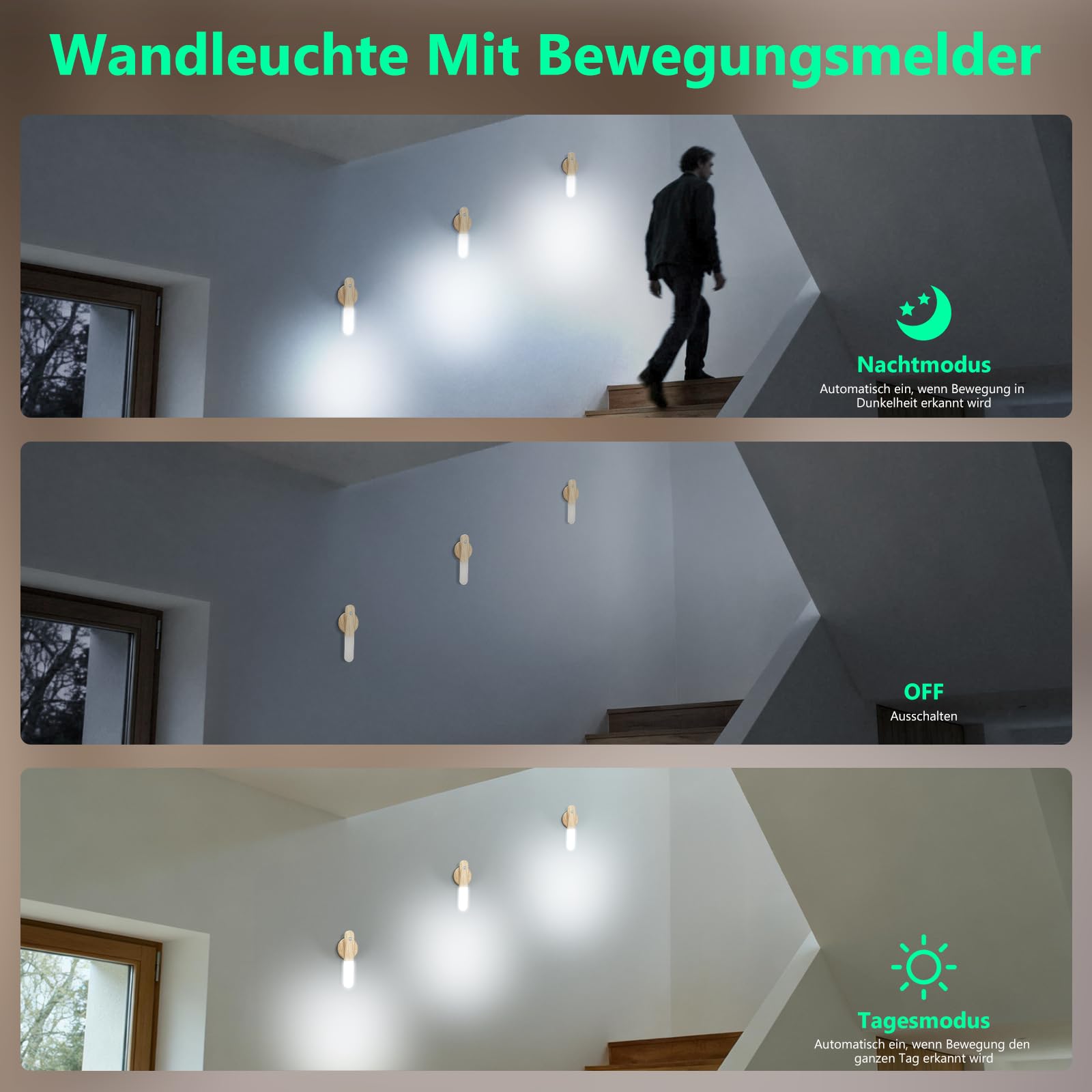 Lampada Da Parete A Batteria Con Sensore Di Movimento | Toowell Per Interni Senza Collegamento Elettrico | Illuminazione Notte Fai Da Te