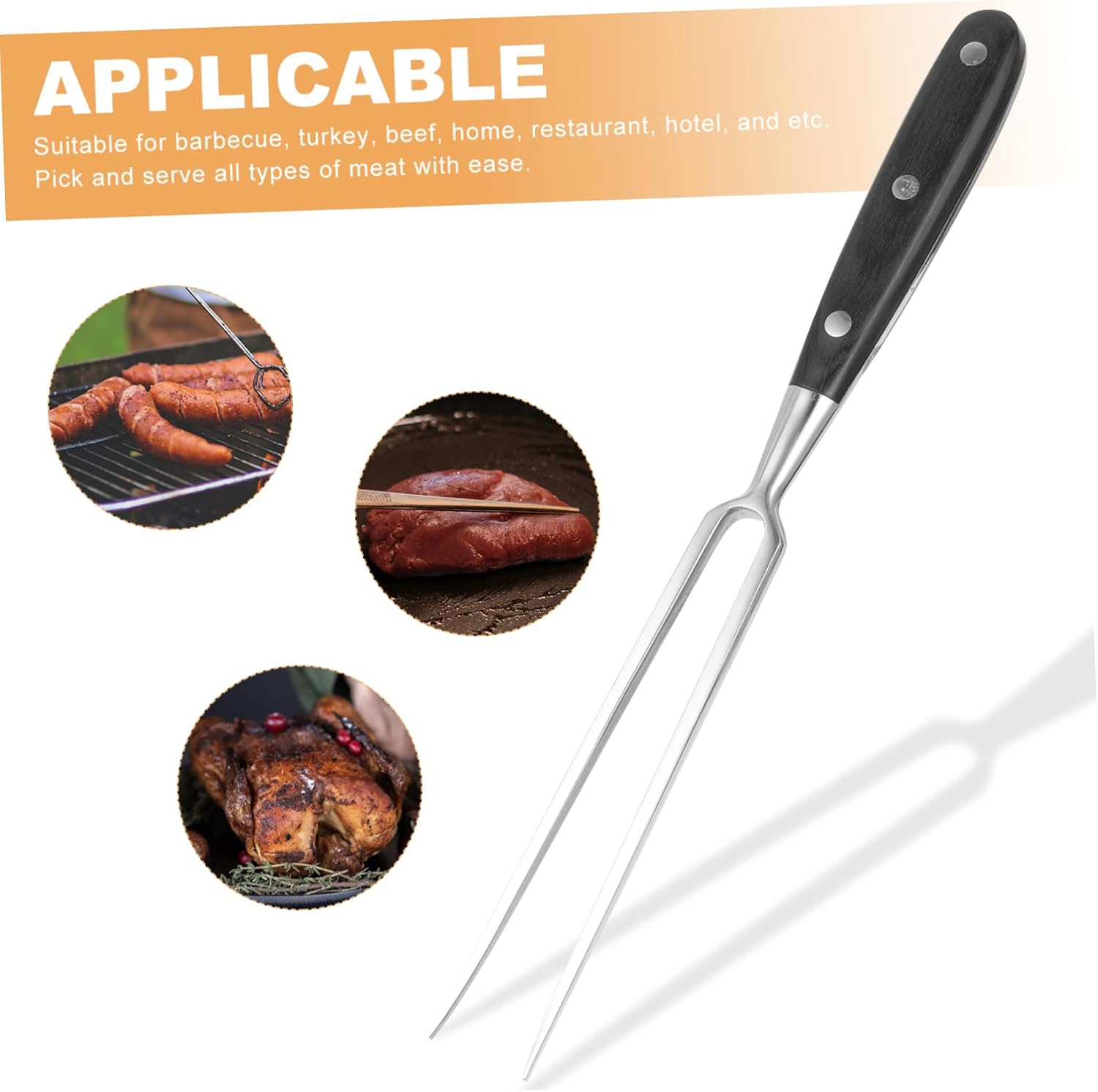 Stainless Steel Steak Fork for Camping Long Meat Forks Solid Handle for Chicken Carving Serving