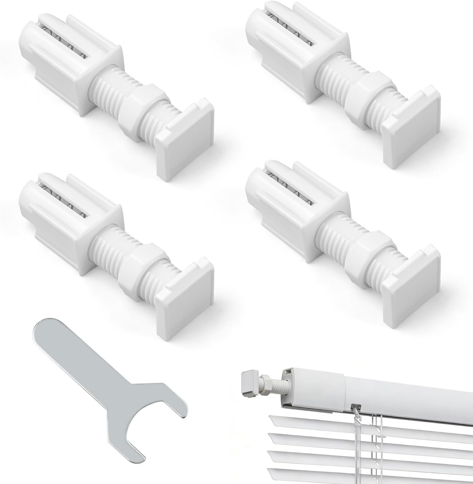 25mm Universal No Drill Venetian Blinds for Windows, 4 Pack Adhesive Blind Bracket with Wrench, Tool-Free Venetian Blind Brackets, No Screw Blinds for Windows, Ideal for Kitchens, Bedrooms & Offices