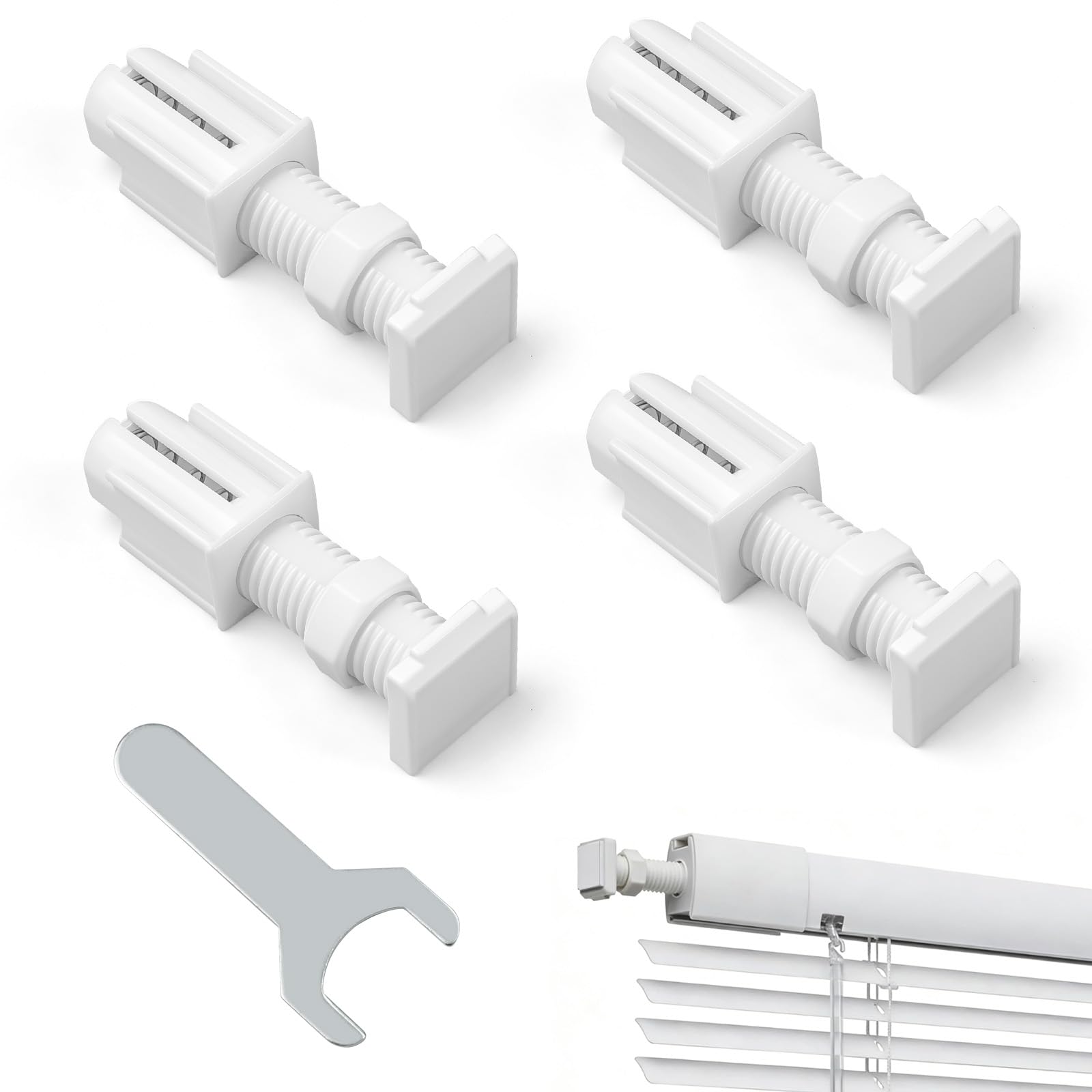 Xixuanai White 25Mm Universal No Drill Venetian Blinds For Windows, 4 Pack Adhesive Blind Bracket With Wrench, Tool-Free Venetian Blind Brackets, No Screw Blinds For Windows, Ideal For Kitchens, Bedrooms & Offices