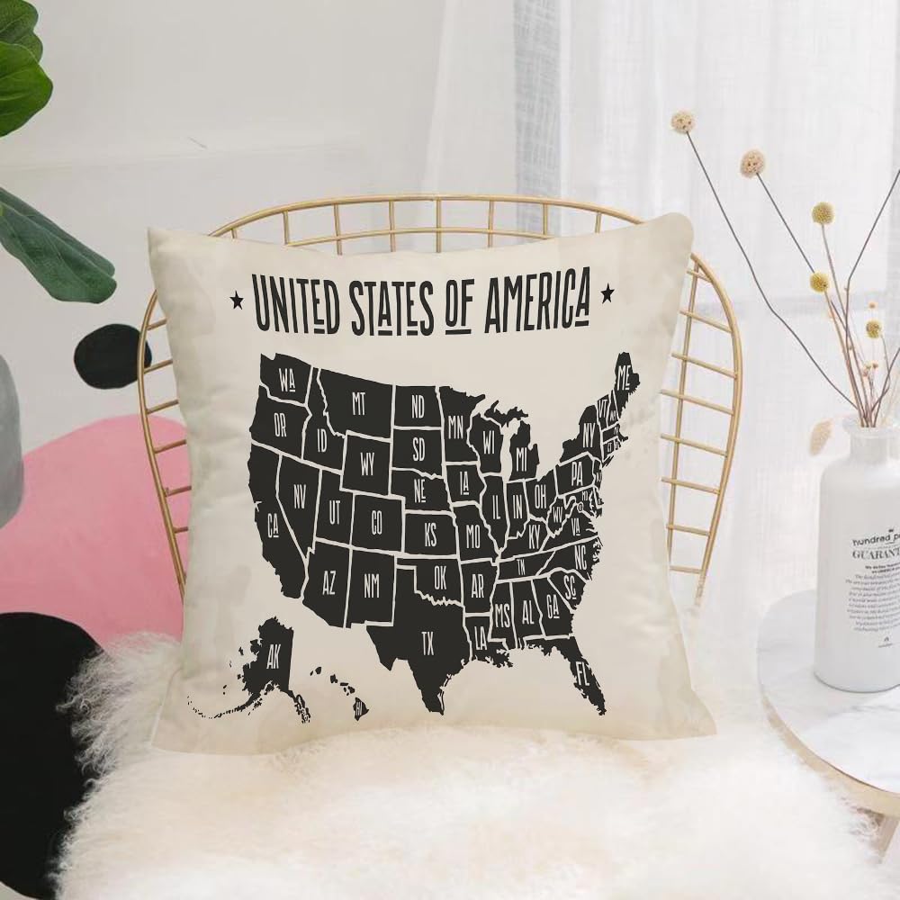 HYOSXW Cushion Cover,Throw Pillow Case Home Decorative for Living Room Bedroom Sofa Chair 16X16 Inch,P map of United States of America with state names. Black and white print map o,Pillowcase 40X40cm